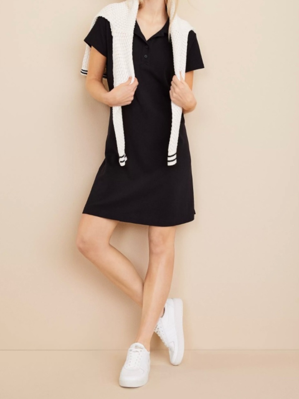 Lou & Grey shirt dress polo collar mini short sleeve black 100% cotton S NWT